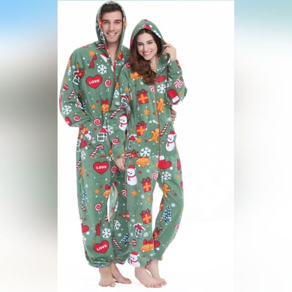 XMASCOMING Unisex Hooded Fleece Christmas Onesies One-Piece Pajamas NWT - Picture 2 of 7